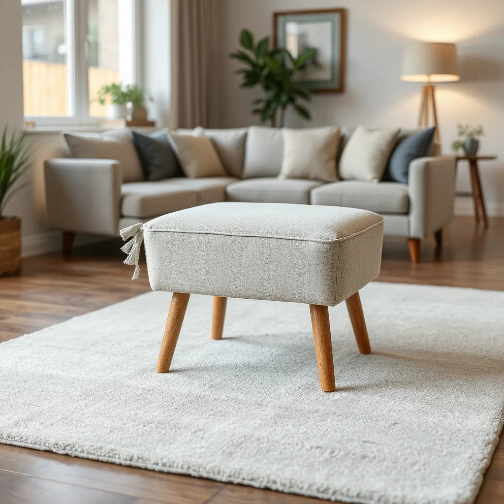 20 inch upholstered ottoman stool as a comfortable footrest in a modern living room setting