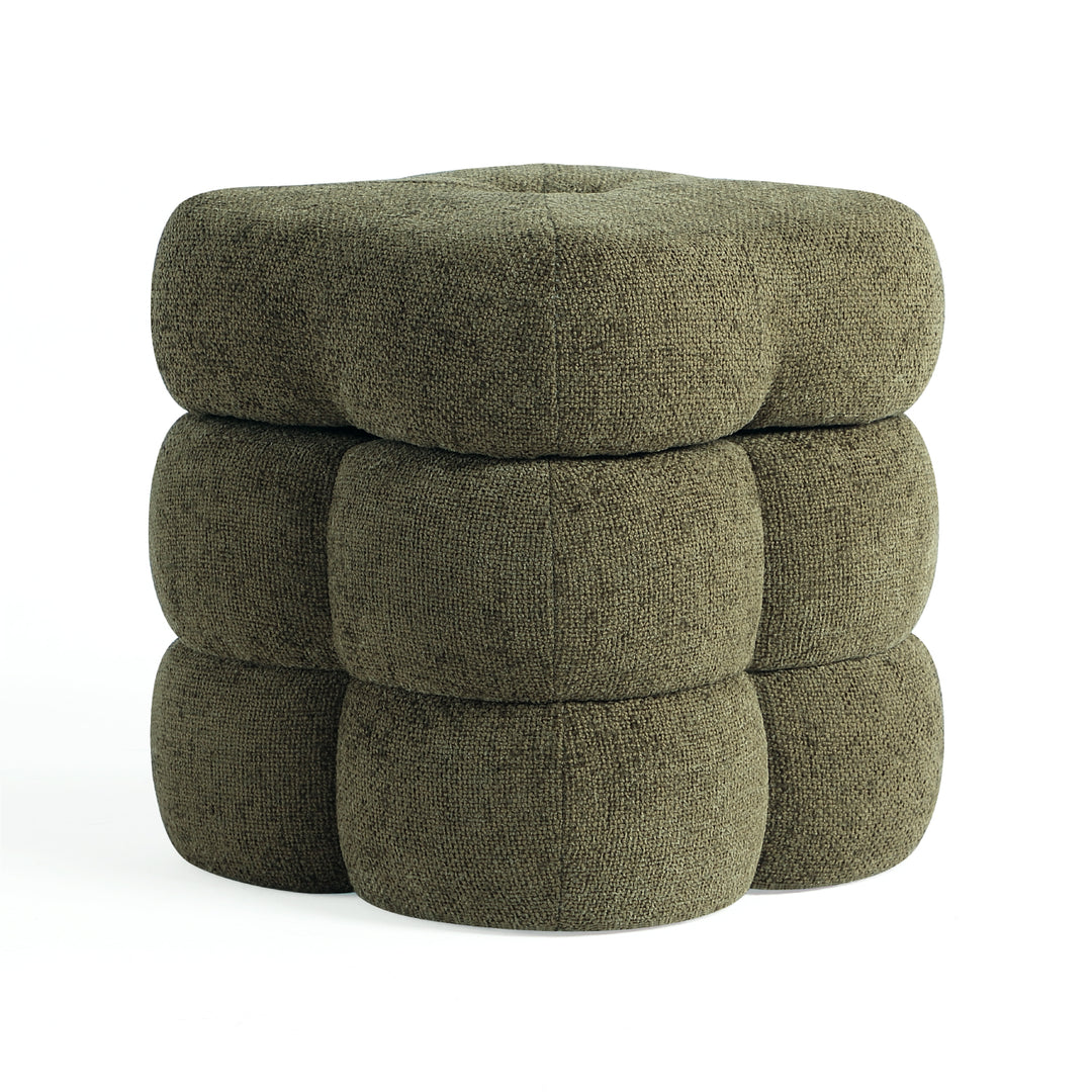 Flower Ottoman with Rotating Base,17.5in Accent Vanity Stool Multi-Functional Lounge Footrest or Extra Seating (Green) #100305