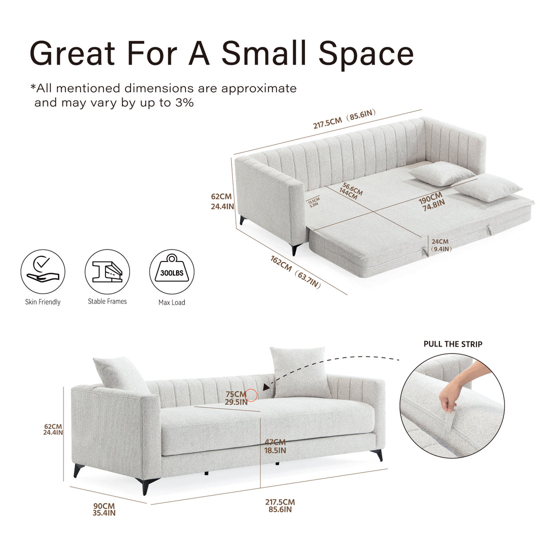 Luxora 84.6" Convertible Sleeper Sofa Bed, 2-in-1 Folding Sofa Bed with 2 Pillow, Modern Sleeper Couch for Apartment, Living Room& Guest Room (Gray)