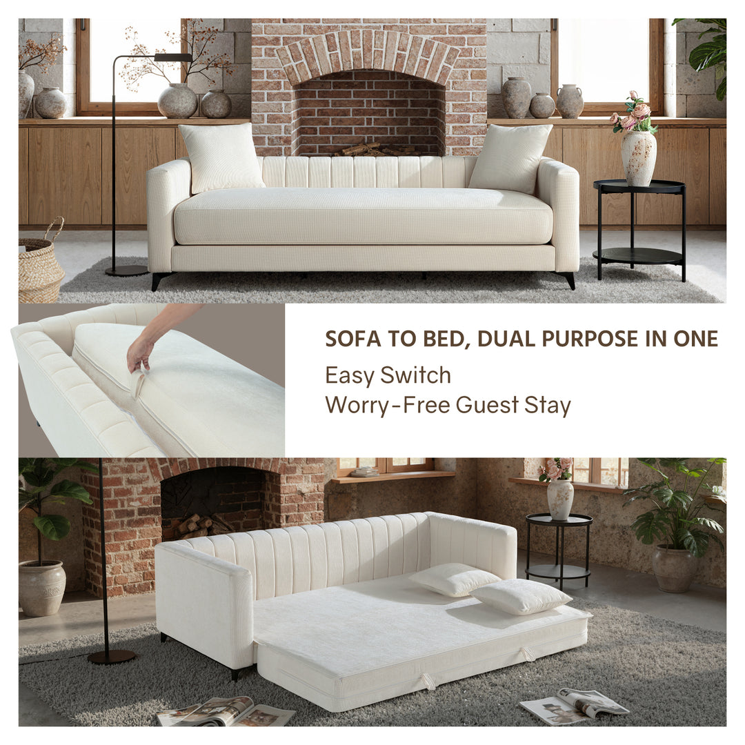 Luxora 84.6" Convertible Sleeper Sofa Bed, 2-in-1 Folding Sofa Bed with 2 Pillow, Modern Sleeper Couch for Apartment, Living Room& Guest Room (White)