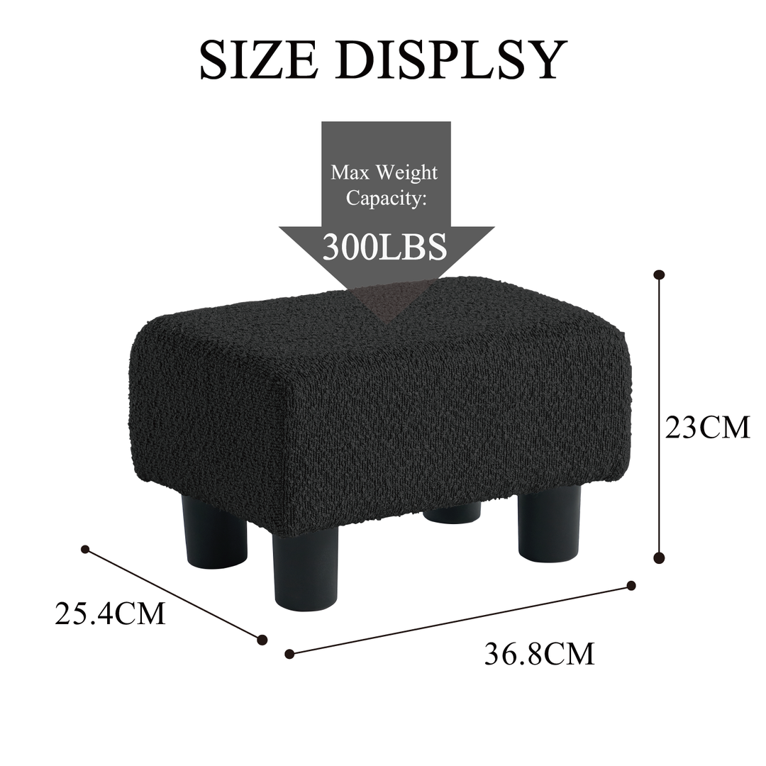 Luxora Rectangle Black Boucle Small Foot Stool