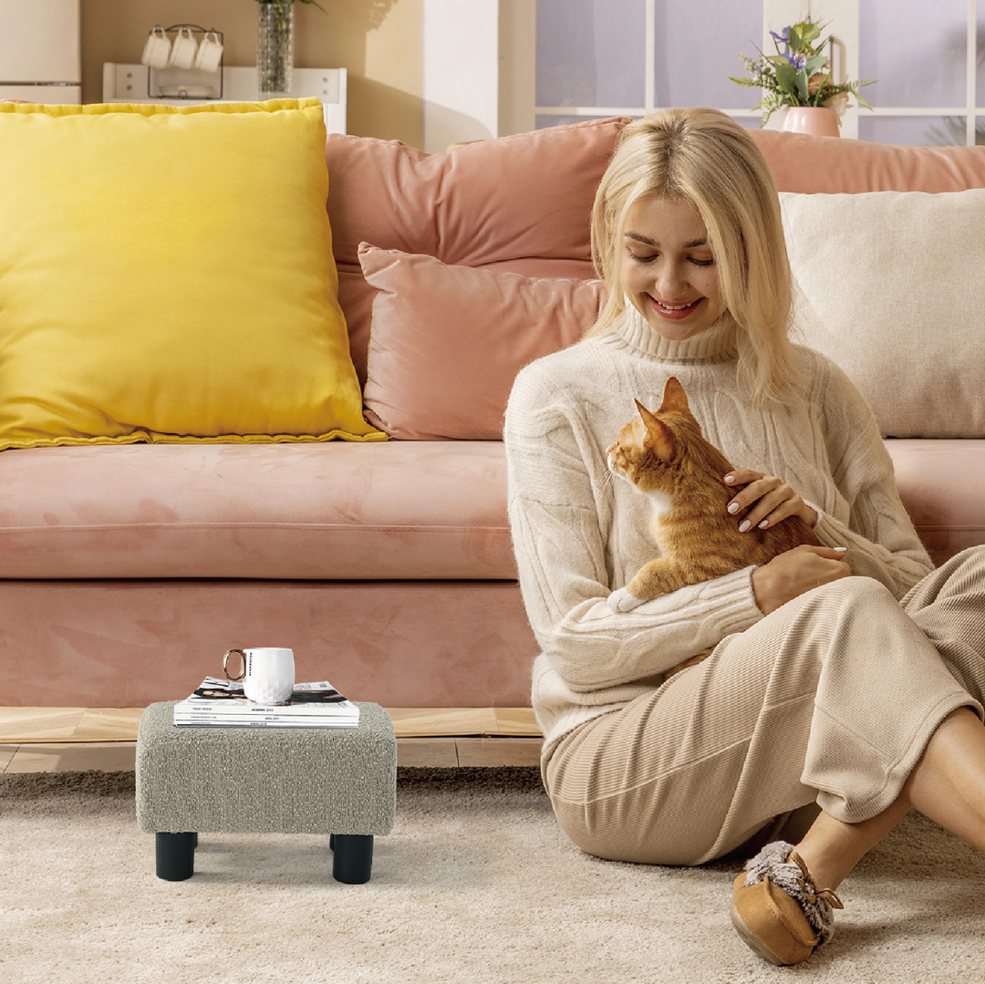 Luxora Rectangle Khaki Boucle Small Foot Stool