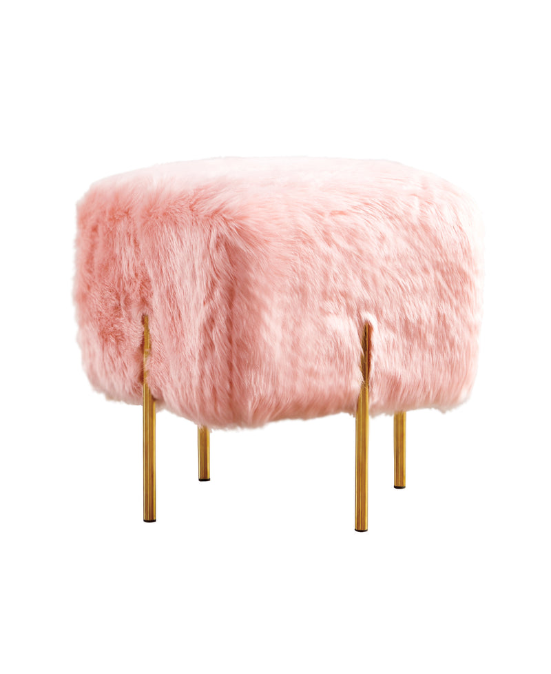 Pink Fur Cube-Shaped Stool 