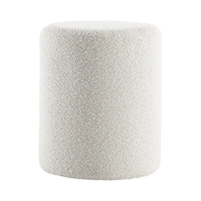 White Round Boucle Fabric Ottoman