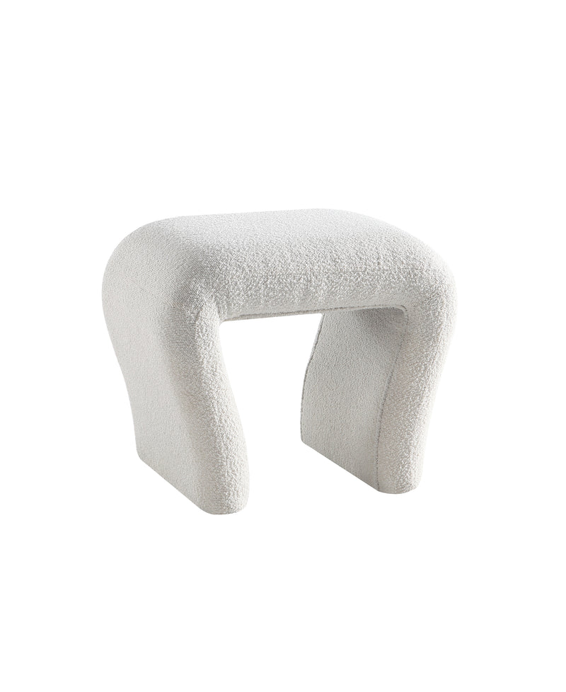 White Curved Boucle Ottoman 
