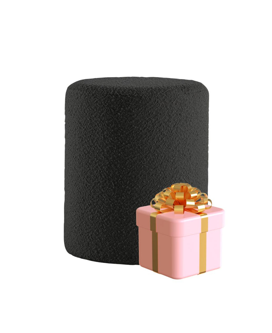 Paulo Round Boucle Ottoman with Comfy Padded Seat (Black) (With Season Gift Inside)