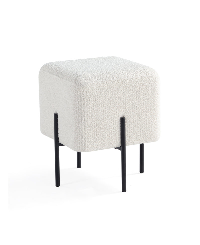 Ivory Cube-Shaped Boucle Stool 