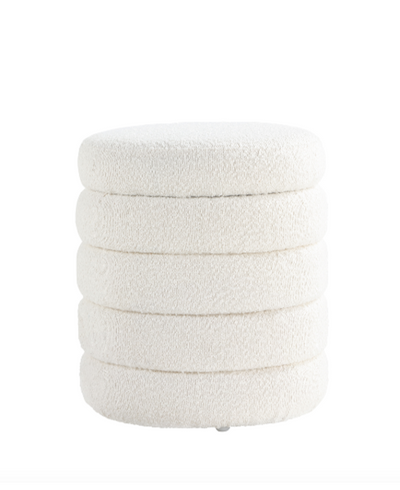 White Fabric Round Ottoman with Storage #100049