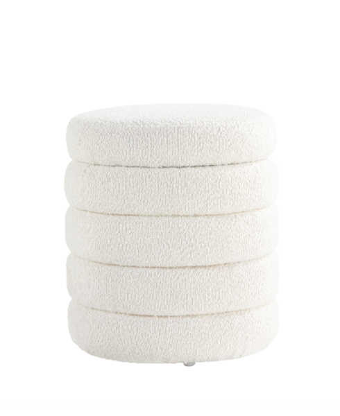 White Fabric Round Ottoman with Storage 