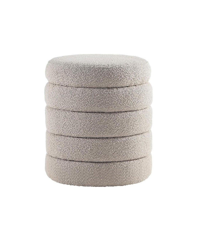 Khaki Fabric Round Ottoman with Storage 