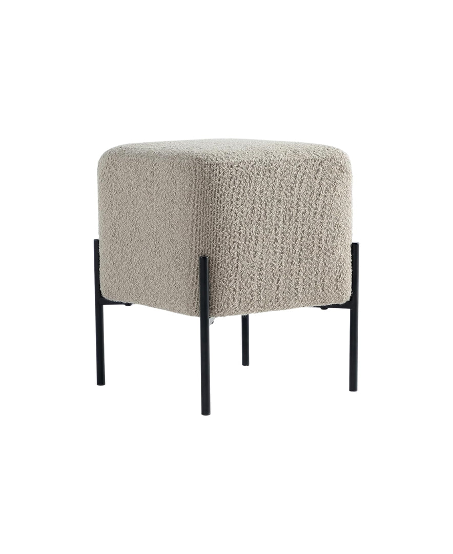 Khaki Cube-Shaped Boucle Stool #100053