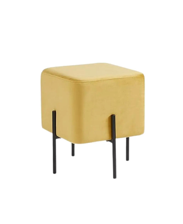 Yellow  Velvet  Cube-Shaped Stool with Black Metal Legs #100055 Get set style furniture
