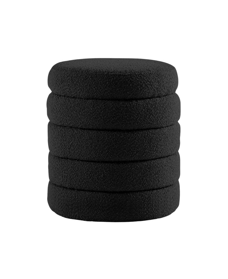 Black Fabric Round Ottoman with Storage 