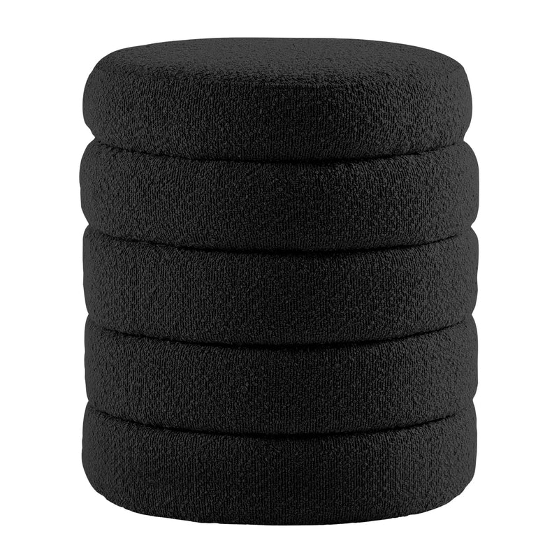 Black Fabric Round Ottoman with Storage 