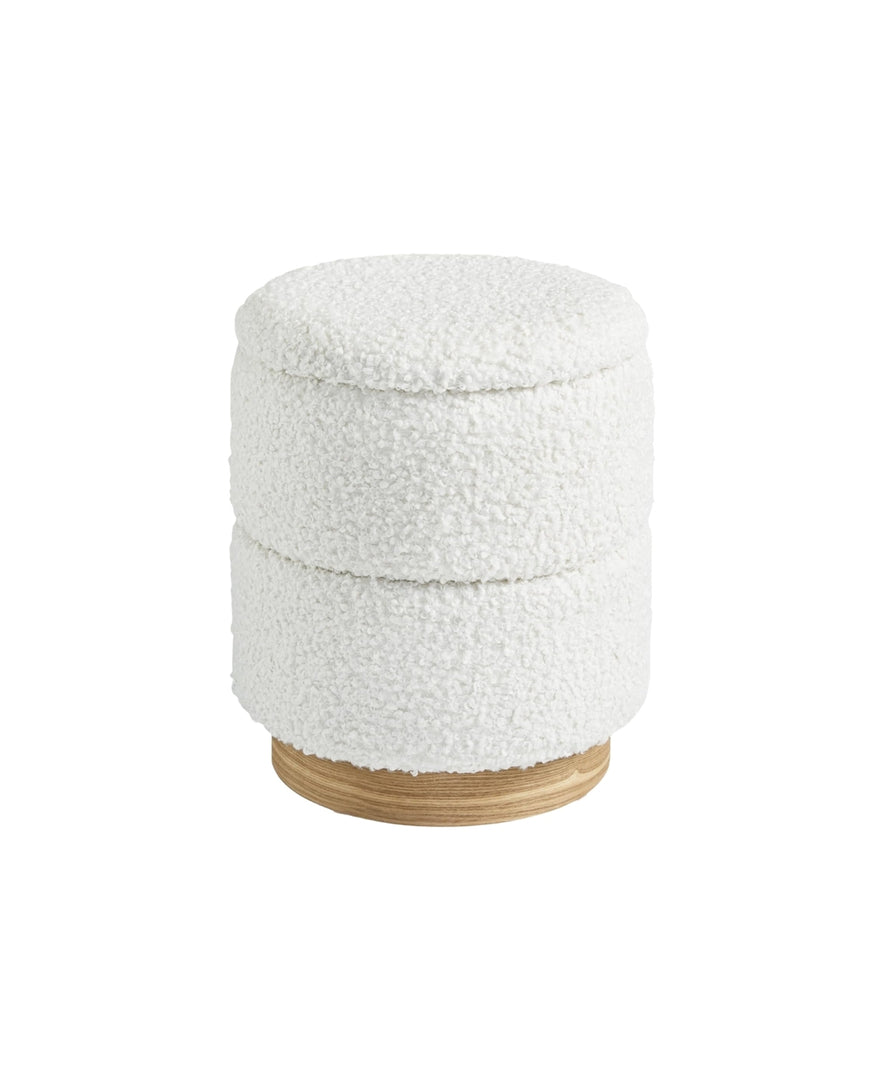 Wooden Base Storage Ottoman: White Boucle #100104