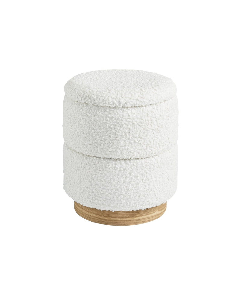 Wooden Base Storage Ottoman: White Boucle 