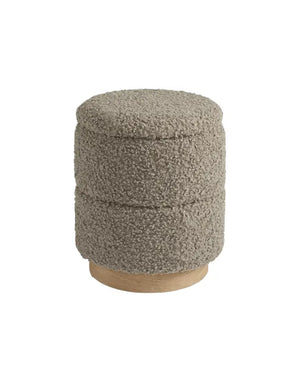 Bente Wooden Base Storage Round Taupe Boucle Ottoman, Fully assembled #100105 Get set style furniture