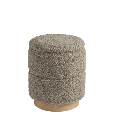 Wooden Base Storage Ottoman: Taupe Boucle #100105