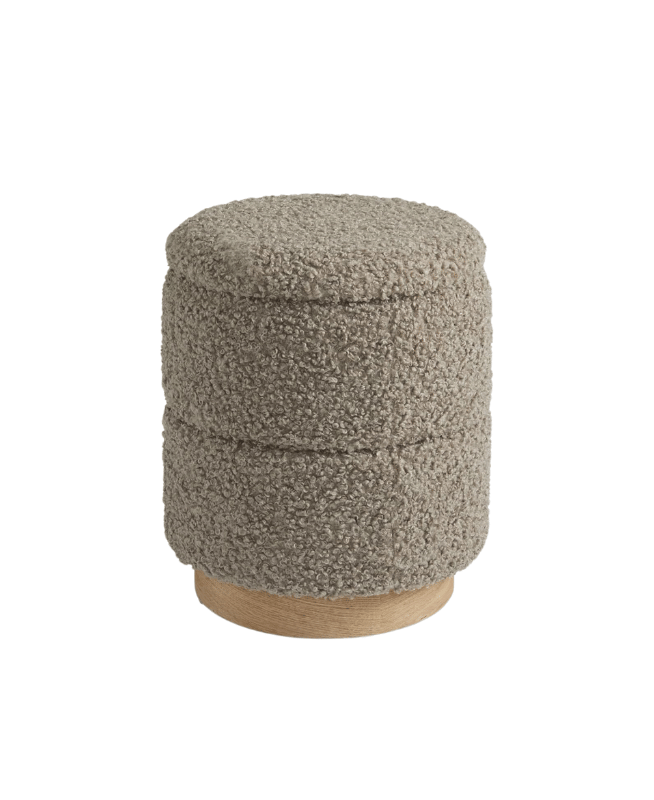Wooden Base Storage Ottoman: Taupe Boucle 