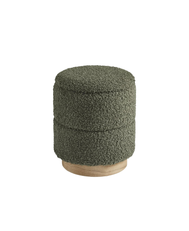 Wooden Base Storage Ottoman: Olive Boucle 