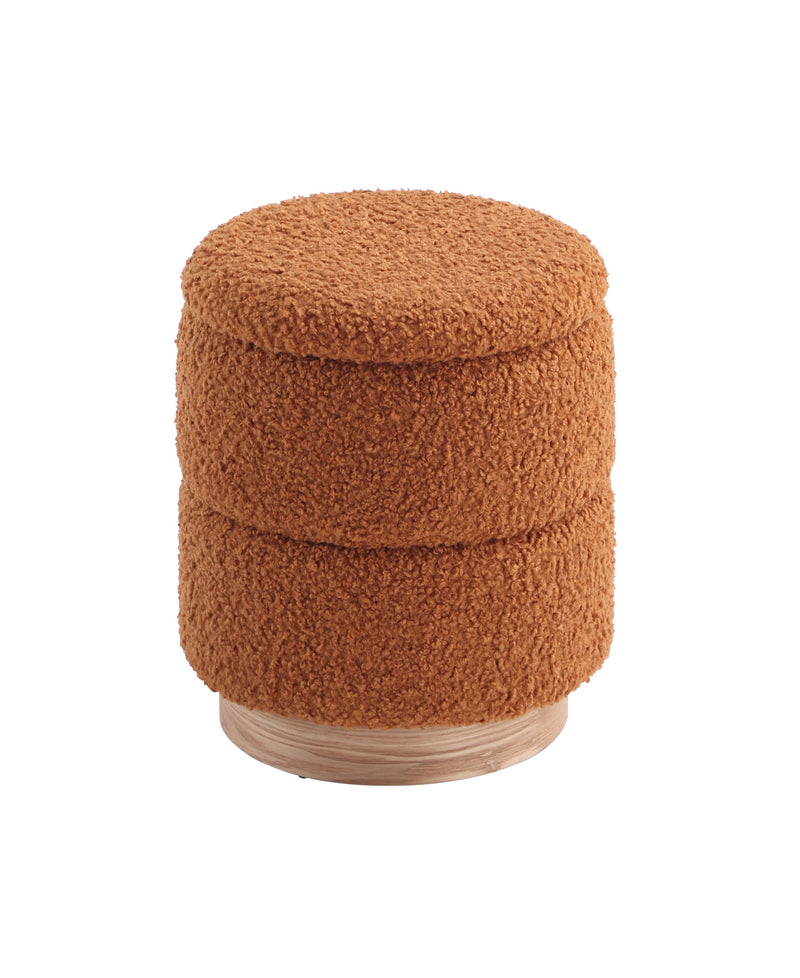 Wooden Base Storage Ottoman: Mustard Boucle 