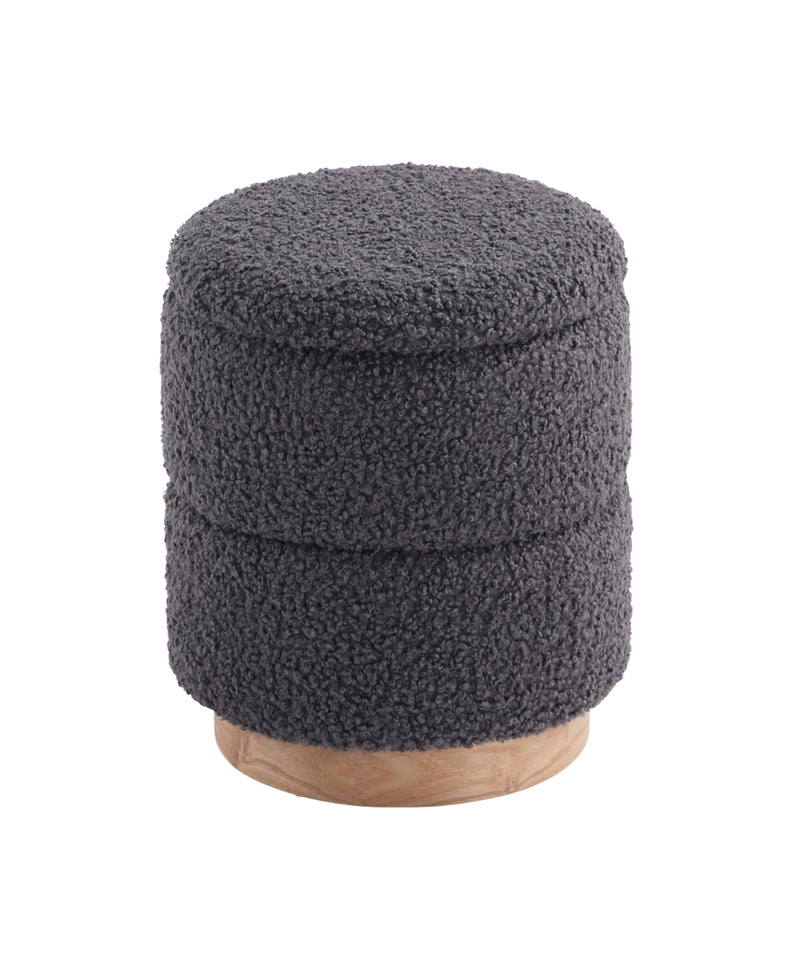 Wooden Base Storage Ottoman: Grey Boucle 
