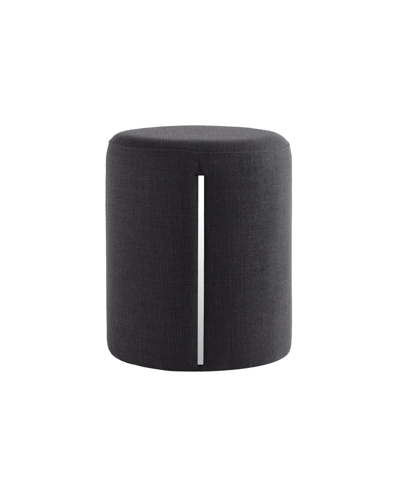 Black Linen Round Ottoman with Band 