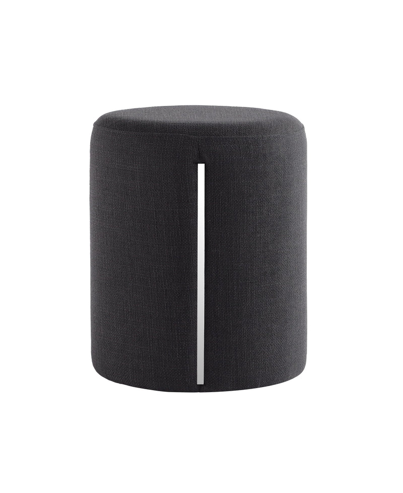 Black Linen Round Ottoman with Band 