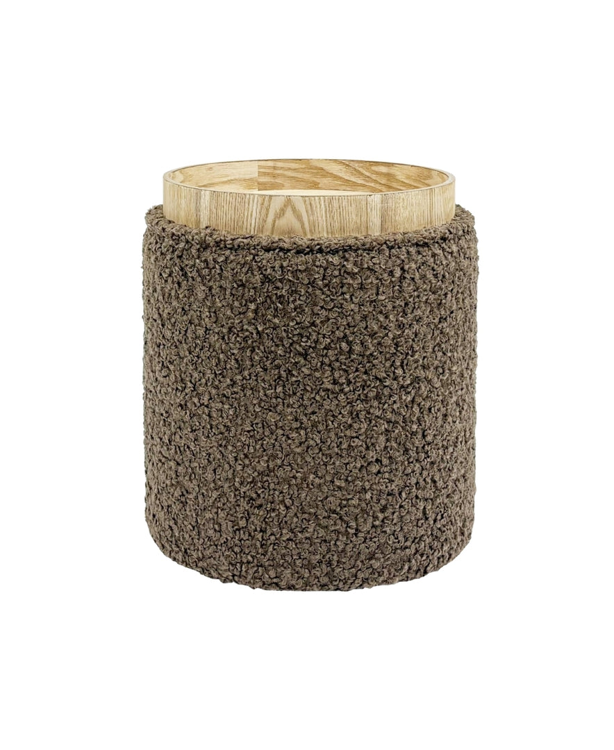 Taupe Sherpa Round Ottoman With Storage #100125