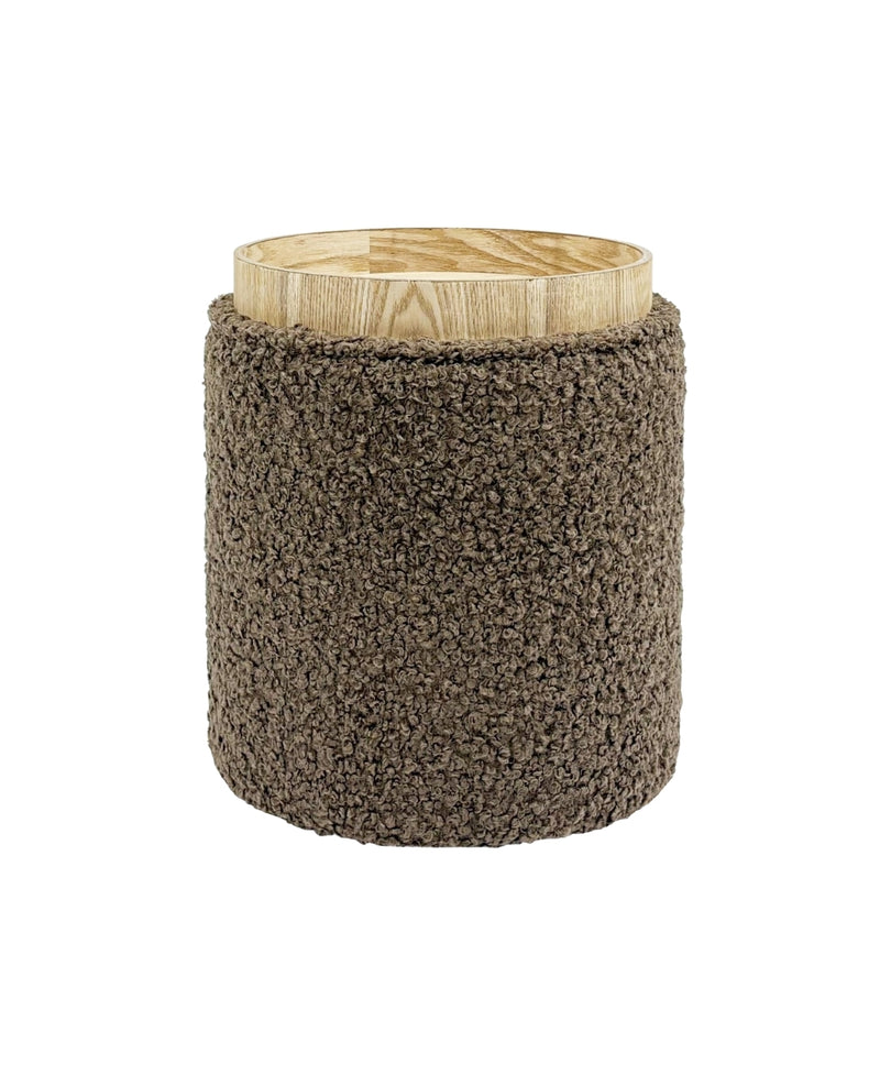 Taupe Sherpa Round Ottoman With Storage 
