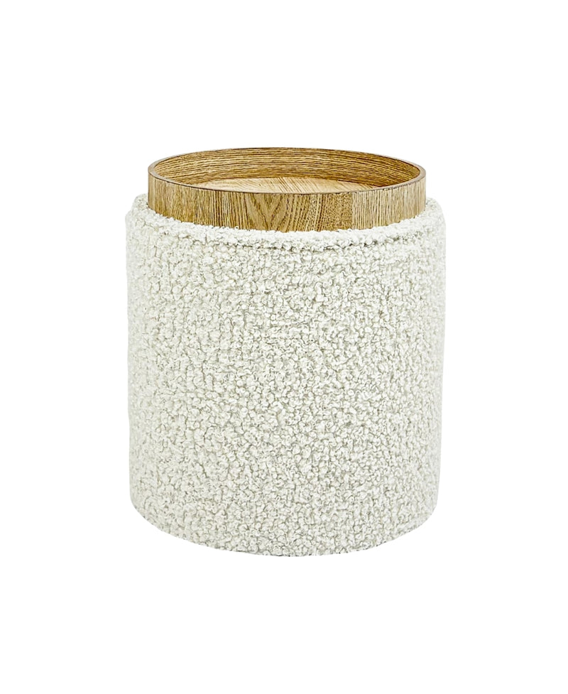 White Sherpa Round Ottoman With Storage 