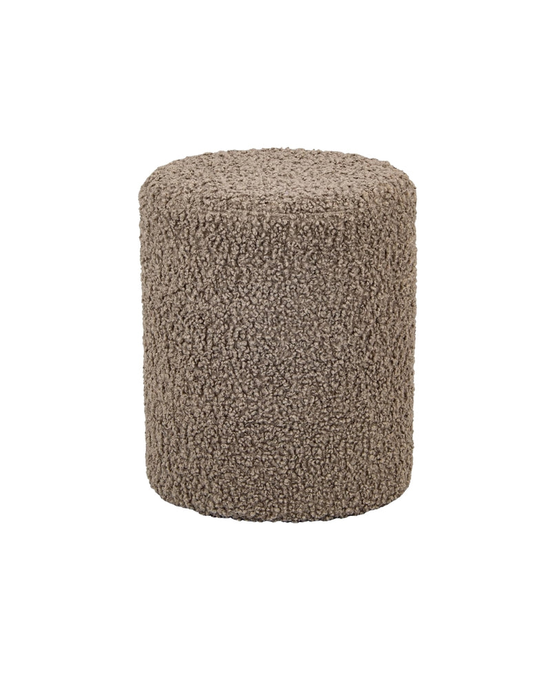 Taupe Sherpa Fabric Round Ottoman 