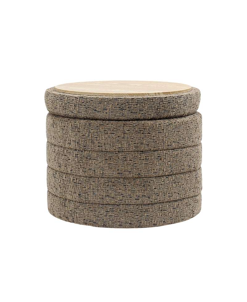 Taupe Chenille Round Ottoman With Storage 