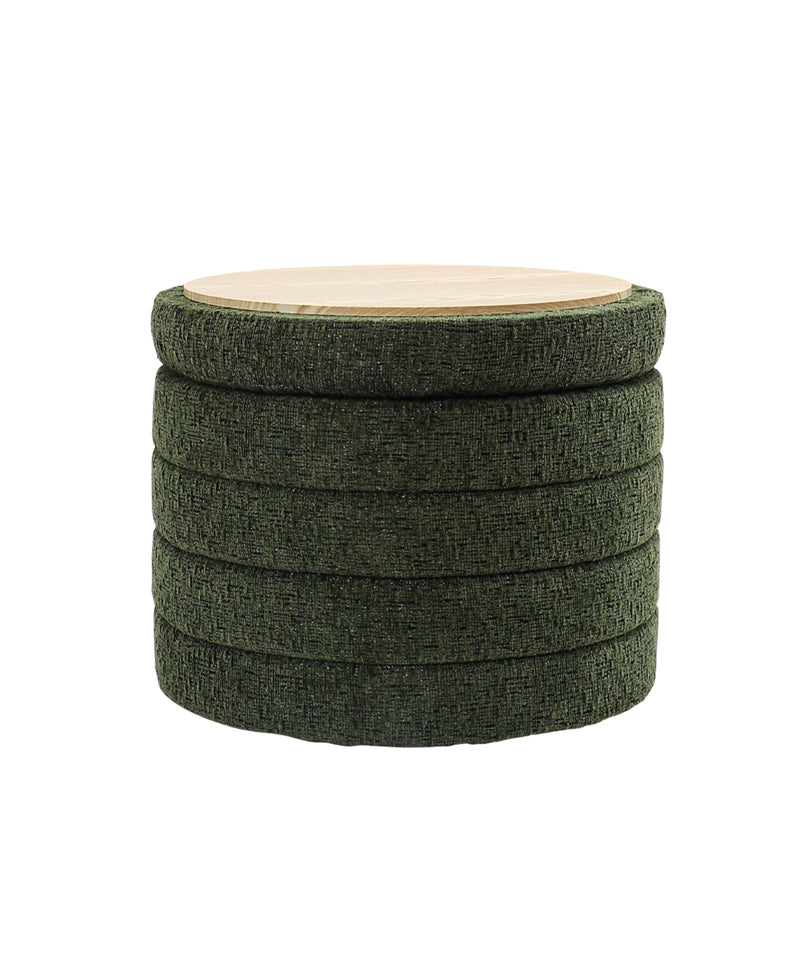 Green Chenille Round Ottoman With Storage 