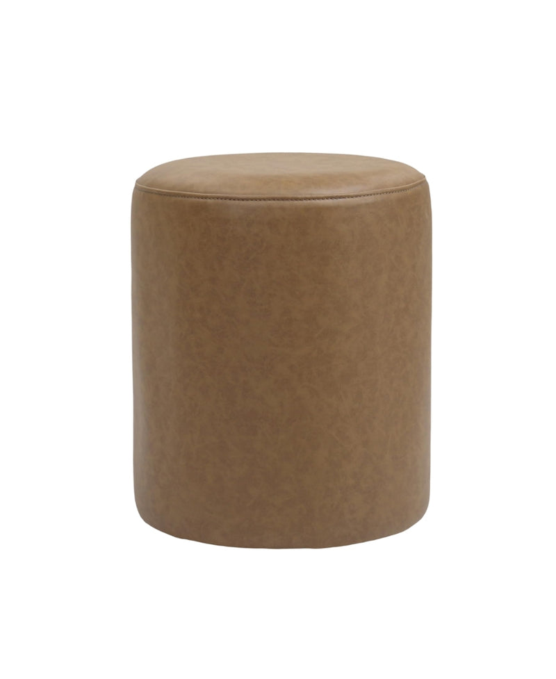 Brown Round Leather Ottoman 