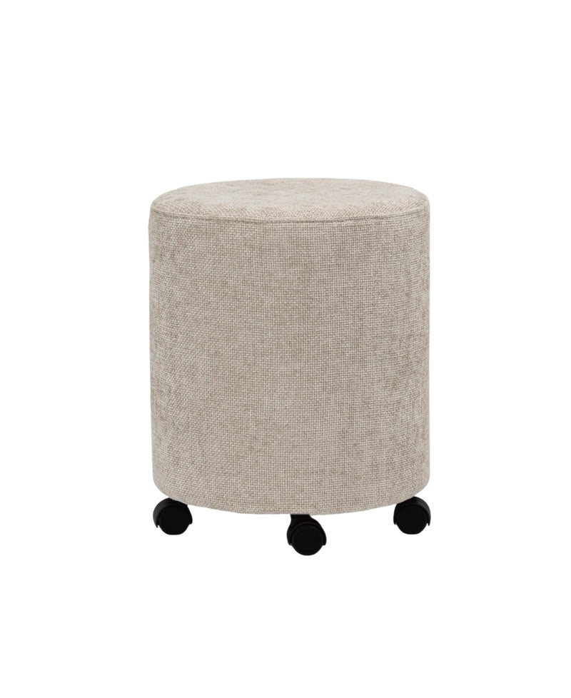 Creamy Round Ottoman With Pulley 