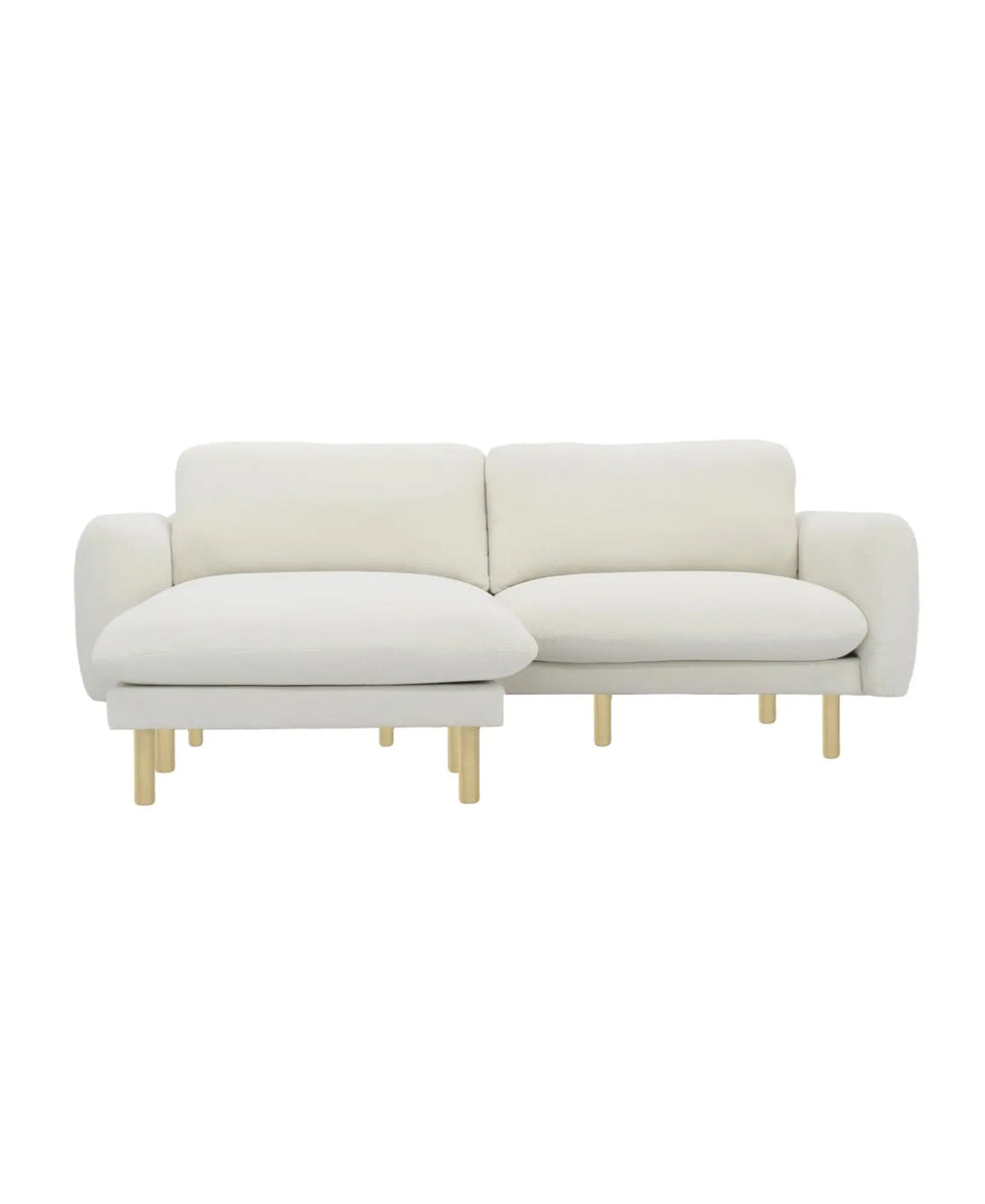 Scandi 86 Inch Modern L-Shaped Convertible Sectional Sofa in Off White Fabric - Reversible Chaise and Wood Foundation by Get Set Style Furniture.