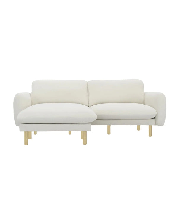 Scandi 86 Inch Modern L-Shaped Convertible Sectional Sofa in Off White Fabric - Reversible Chaise and Wood Foundation by Get Set Style Furniture.