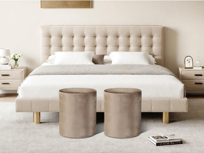 Beige Velvet Round Ottoman #100144