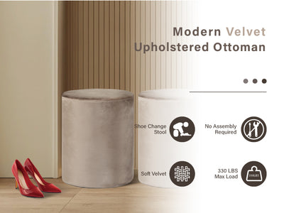 Beige Velvet Round Ottoman #100144