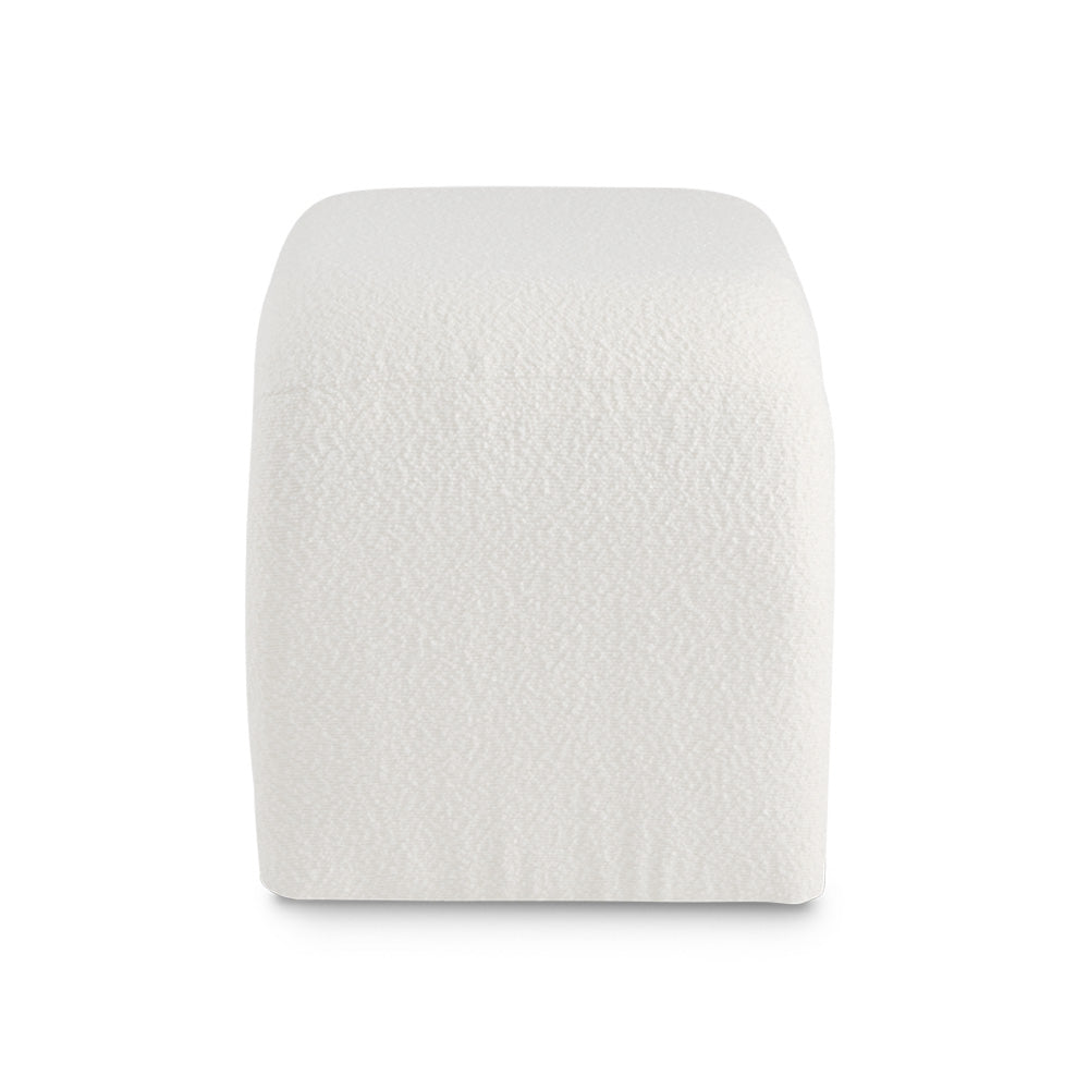 White Curved Boucle Ottoman