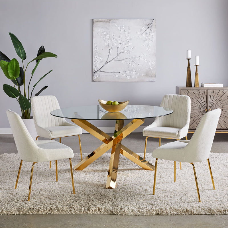 Boucle Fabric Gold Dining Chair 