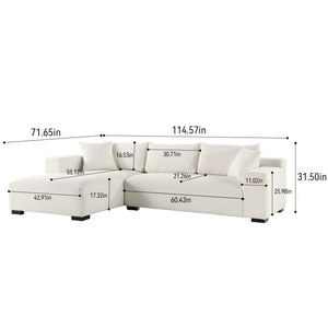 113" Wide Sectional sofa, Modern Boucle Fabric L-Shaped Sofa, 2 Pieces Modular with Left Facing Chaise and 2 Pillows (White) #030005 Get set style furniture