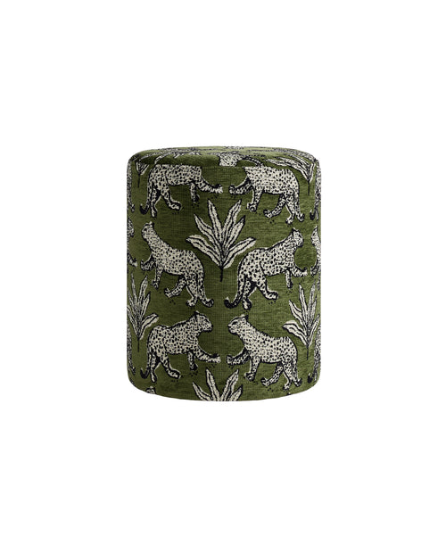The Leopard Jacquard Ottoman ( Olive Green Jacquared ) Get Set Style Furniture