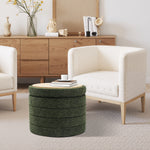 Load image into Gallery viewer, Green Chenille Round Ottoman With Storage #100138
