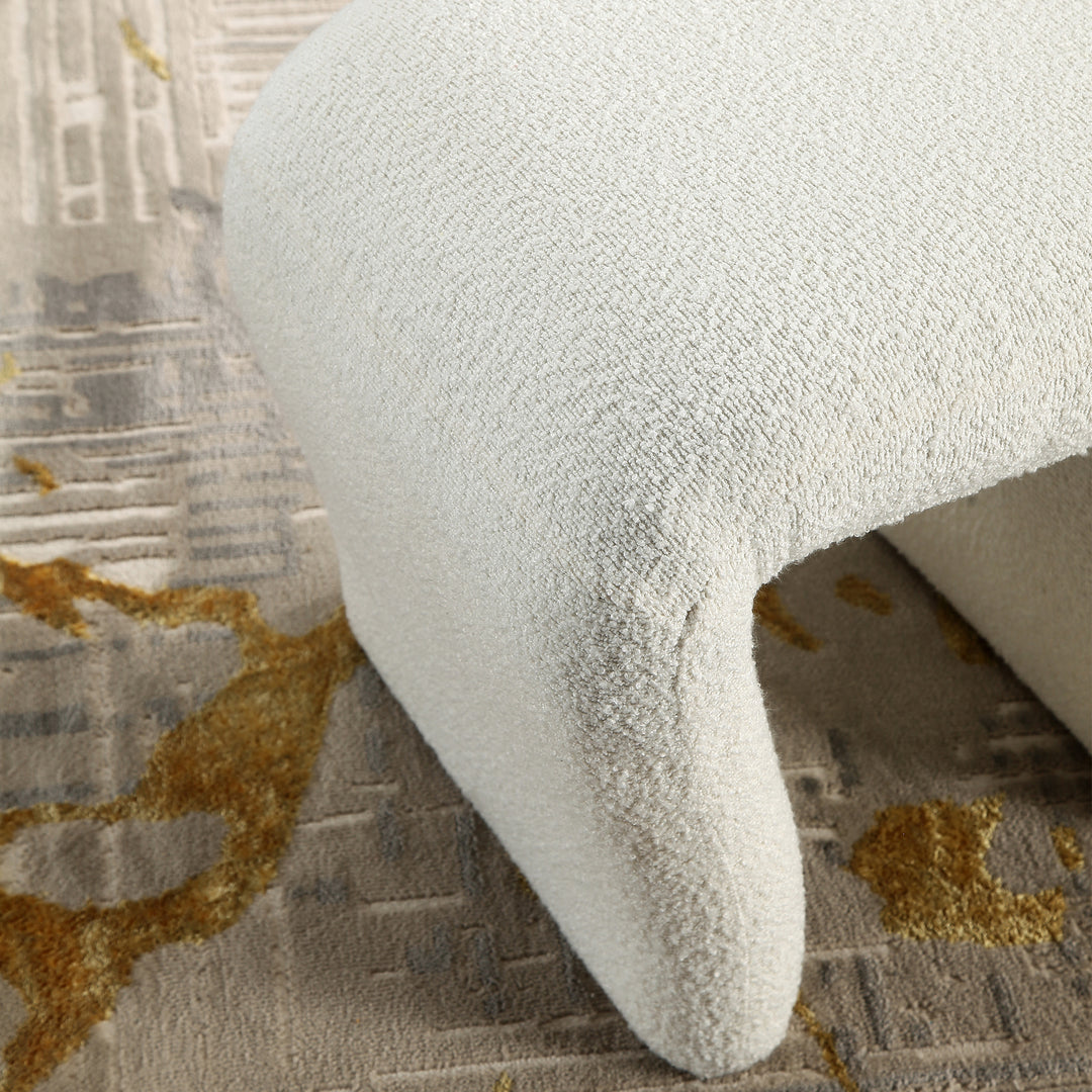 White Curved Boucle Ottoman