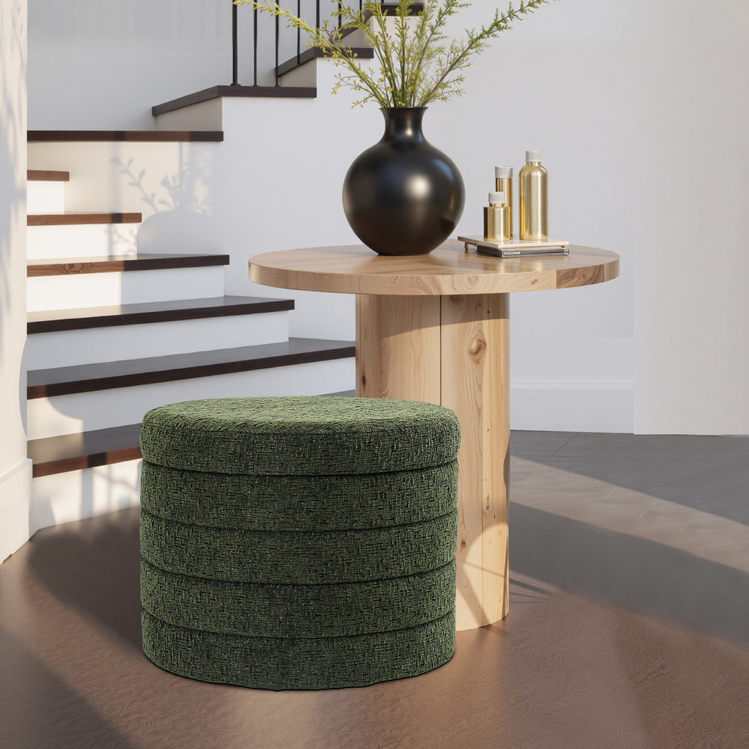 Green Chenille Round Ottoman With Storage #100138