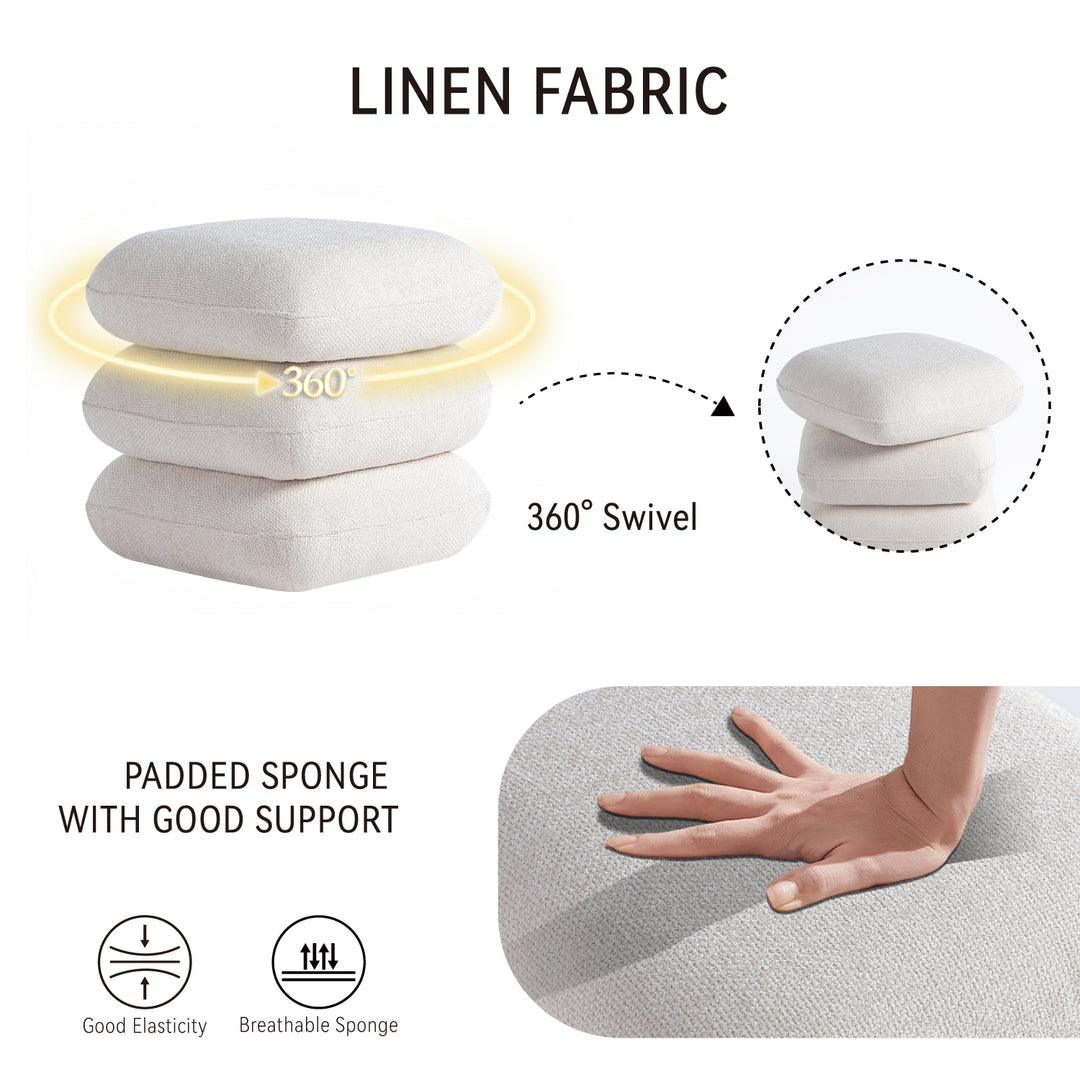 Geometric Ottoman with Rotating Base, 17.5in Accent Vanity Stool Multi-Functional Lounge Footrest or Extra Seating for Living Room, Bedroom, or Entryway (White) #100301