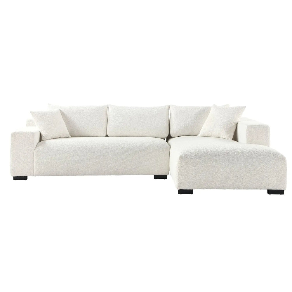 113" Wide Sectional sofa, Modern Boucle Fabric L-Shaped Sofa, 2 Pieces Modular with Right Facing Chaise and 2 Pillows (White) #040005 Get Set Style Furniture