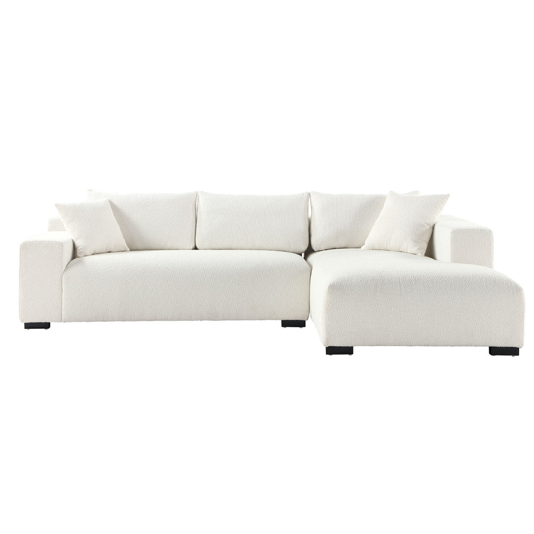 113" Wide Sectional sofa, Modern Boucle Fabric L-Shaped Sofa Couch Bed, 2 Pieces Modular Sectional Couch with Right Facing Chaise and 2 Pillows (White)